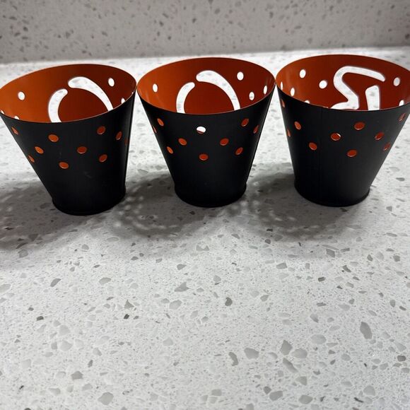 Hallmark Halloween BOO Metal Cutout Candle Holders Tealight Votive Black Orange - Picture 5 of 6